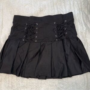 French Kyss Black Corset Mini Skirt lace Up Tie Stretch Waist